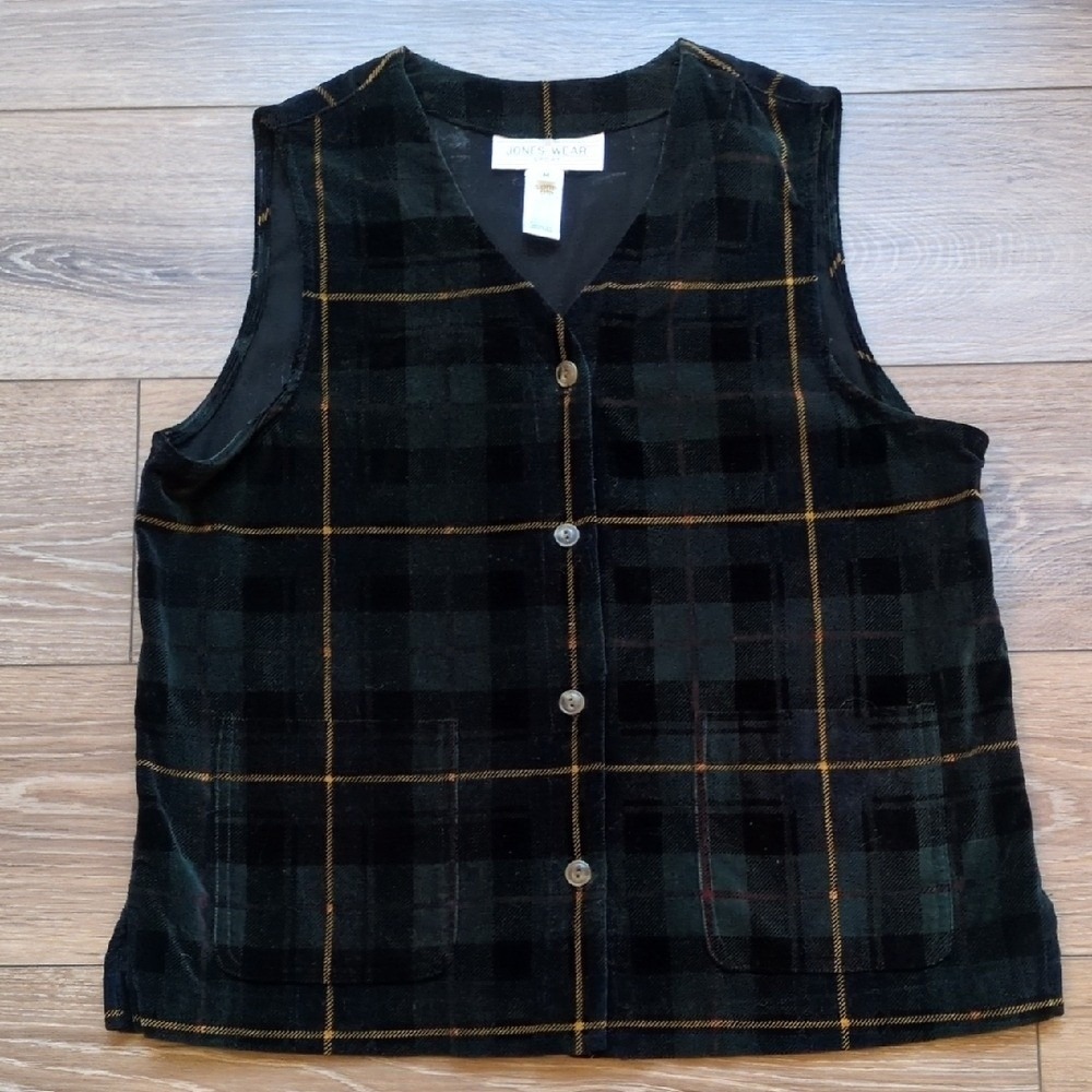 Vintage 90s‎ Jones Wear Sport Velvet Plaid Button Up Vest - Preppy Menswear M - Picture 2 of 9